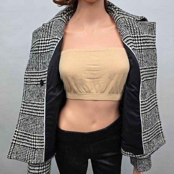 Banana Republic Houndstooth Plaid Jacket Peacoat Wool Blend Size 4 Black White - Picture 10 of 12